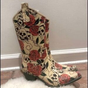 Skulls Roses Rubber Rain Boots Cowgirl
